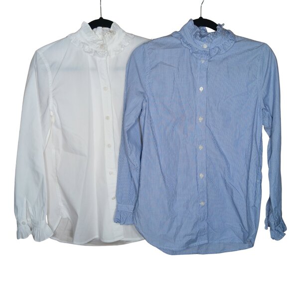 J. Crew Lot Cotton Ruffle Button Down Blouse Stripes 0 2 xs - Picture 1 of 8